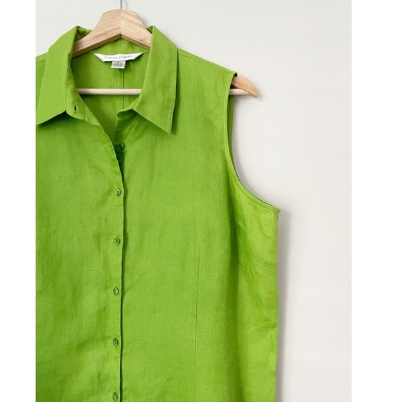 Casual Corner Dresses & Skirts - Y2K Lime 100% Linen Midi Shirt Dress
